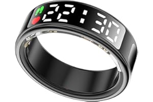 LONGLU Bague Intelligente pour Femmes Hommes avec Écran LED, Bague De Fitness avec Fréquence Cardiaque/Sommeil/Sport/Classe 5ATM Étanche, Tracker De Santé pour iPhone & Android (Noir, 11)