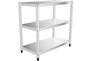 FROPIJ 3 Ebenen Arbeitstisch Edelstahl Edelstahltisch bis 30kg Regal Küche Einstellbare Stufenabstände, Schwerlastregal Edelstahlregal für Gastronomie, Haushaltsküchen, Schulen 80x40x80cm