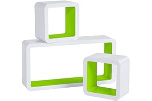 WOLTU RG9229gn Zestaw 3 półek ściennych w kształcie zielonego sześcianu na płyty CD, DVD, zabawki, regał, regał ścienny, ukryta, dekoracyjna, drewniana półka