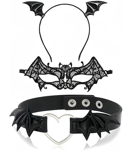 Wolkstello Diadema Murciélago Halloween, Diadema Halloween Mujer Y Mascarilla Y Collar Murciélago Para Accesorios Halloween Mujer Niña Carnaval Disfraz