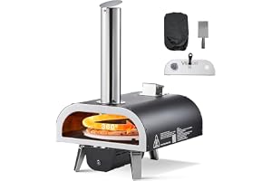 VEVOR Utomhus pizzaugn 305 mm, bärbar träpelletsugn, med termometer och elektrisk rotation, med pizzasten, transportväska och