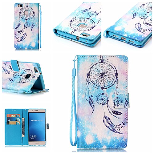 Huawei P9 Lite Hülle Leder ,SKYXD Stern Traumfänger Drucken Muster Schutzhülle PU Folio Ledertasche Trageschlaufe / Magnetverschluss / Kartenfächer Brieftasche / Standfunktion Handyhülle mit Eule Staubstecker + Eingabestift 3 in 1 Zubehör Handytasche Etui für Huawei P9 Lite Bookstyle Flip Leather Case With Stylus Dust Plug - 2