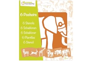 Avenue Mandarine 42442MD - Un paquet de 6 POCHOIRS 15x15 cm avec notice incluse - À partir de 3 ans - ANIMAUX DE LA SAVANE, Unité