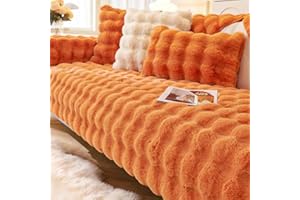 Hovoto Thick Rabbit Plush Sofa Cover 1 2 3 Seater, Universal Non Slip Corner Sofa Cover L Shape Super Soft Faux Fur Sofa Slipcovers for Living Room, Orange color, 70 * 180cm