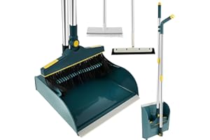 KTCINA 4Pcs Ensemble Balai et Pelle à Poussière à Long Manche Réglable Hauteur avec Tige Télescopique Brosse de Nettoyage Sol Balayette et Pelle à Poussière Balai Verticale Rotatif à 180° (A)