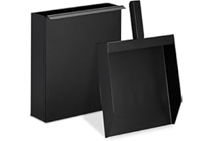 Relaxdays Carbón con Recogedor, Contenedor Chimenea, Barbacoa, Estufa, Caja y Pala Tapa para Cenizas, Negro, Acero, 9 x 23,5 x 35 cm
