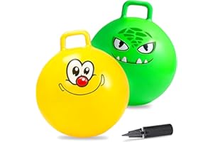HYMAZ 2PCS Space Hopper, 18 Inch Space Hoppers for Kids Ages 3 4-8, Inflatable Bouncy Hopper Ball with Handle Exercise Ball for Indoor Outdoor Garden Games, Party School Family Sports Ride Spin Balance Toys