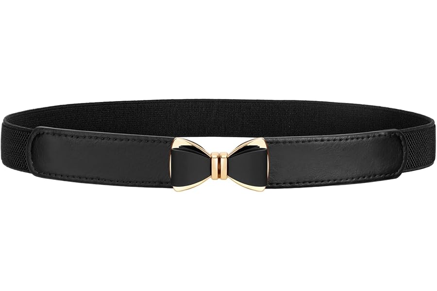 VONMELLI Elastic Skinny Belt for Women Dresses Fashion Stretch Thin Waist Belt Retro Ladies Belt with Bow Buckle