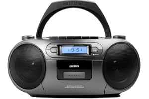 Aiwa BBTC-550BK Radio Cassette Portable avec CD, Bluetooth et USB, enregistreur de Cassettes Coloris : Gris métallisé.
