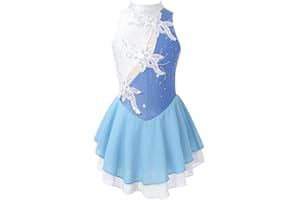 ranrann Enfant Fille Robe Patinage Artistique Danse Justaucorps Strass Paillette sans Manches Brillant Leotard Gymnastique Costume Spectacle 5-16 Ans