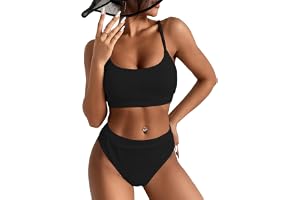 KOEMCY Dam bikini tvådelad baddräkt hög midja bikini triangel bikini sexiga push up strandkläder