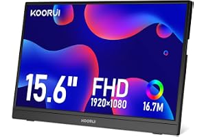 KOORUI Monitor portable15.6 FHD HDMI USB Type C Inbyggd högtalare | IPS, 60Hz, Plug-and-Play, Eye Care, för PC, Laptop, Xbox, Mac, PS 3/4/5, FHD 1920x1080