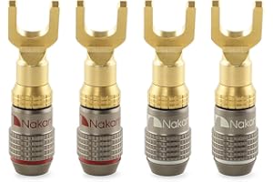 ‎NAKAMICHI Nakamichi FanLock Wtyk Złącza widełkowe platerowany 24-karatowym złotem 10 AWG - 18 AWG Rozmiar miernika 4mm dla głośników Wzmacniacz Hi-Fi Kino domowe Kabel audio Szybkozłącze, 4 Sztuki (2-Pary)