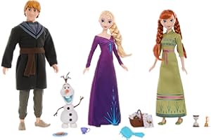 DISNEY FROZEN Disney La Reine Des Neiges Coffret Poupées Fête Des Charades Avec 3 Poupées Anna, Elsa Et Kristof, 1 Figurine Olaf Et 12 Éléments De Jeu Inclus, Jouet Enfant, A Partir De 3 Ans, HLW59