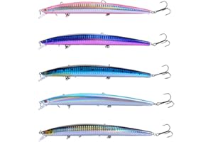 Nuguri Lot de 5/10 Grands leurres de pêche 18 cm Vairon Vib avec hameçon Triple, Yeux de pêche réalistes en 3D, pour Nageur et crankbait Profonds et Peu Profonds