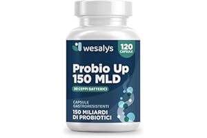 WESALYS Fermenti Lattici Probiotici 150 Miliardi UFC, 30 Ceppi, 120 Cps Gastroresistenti I Probiotici e Prebiotici per Intestino Adulti con Lactobacillus Gasseri, Rhamnosus, Acidophilus, Probio Up
