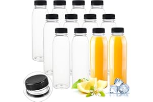 YBCPACK Lot de 12 bouteilles en plastique de 350 ml avec couvercles (couvercles hermétiques) idéales pour les smoothies, les jus et autres boissons faites maison, également comme bouteilles