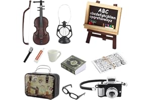 Abiemuce Miniatur Wichtel Zubehör, 12 Stück Wichtel Zubehör Set, Miniatur Deko Puppenhaus Zubehör, Mini Puppenhaus Vintage KofferZahnpasta Kamera für Puppenhauss, Ideal Weihnachten Geschenk