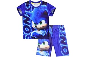 Temolie Sonic The Hedgehog Pigiama Estivo Manica Corta Pjs Set per Ragazzi Ragazze Carattere del Fumetto Abbigliamento da Notte Bambini Pigiama T-Shirt