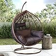 GALAXY OUTDOOR FURNITURE Rattan Single Seater Swing Chair With Stand & Cushion Outdoor Indoor Balcony Garden Patio,Powder Coated Frame,Uv Protected Wicker,Premium Cushion Af_In_025