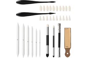 SANNIX 32 Pcs Blending Stumps Set,Sketch Drawing Stumps Pencils Tools Blending Sponge Pen Sketch Wiper with 20 Pcs Sponge Heads for School Students Artists Supplies