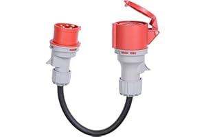 ZNPON CEE Adapter 16A Stecker auf 32A Steckdose mit Schutzabdeckung, 3 Phasen, 5 polig, IP44 wasser- und staubgeschützt, tragbar, geeignet für den industriellen und privaten Gebrauch (16-32)