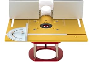 DEEDUUD Router Lift, Set mit 3 Frästisch-Einlegeplatten Hubhöhe von bis zu 51mm, Oberfräsentisch für Fräsmaschinen und Schlitzmaschinen Durchmesser von 63,8-65 mm (Gold)