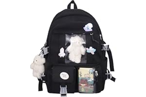 HuiYStar Sac à Dos D'école Kawaii pour Filles et Femmes,Joli Sac à Dos Esthétique avec épingle et Accessoires
