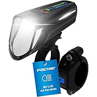 FISCHER Fahrrad LED-Frontlicht 100 Lux Fernlicht, mit Sensormodus, spritzwassergeschütztes Gehäuse, einfache Montage, schwarz