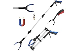 HEDMON Pince Ramasse Objet 110CM Aluminium Pince Telescopique avec Pointes Magnétiques Pince pour Ramasser Sans Se Baisser Pince de Préhension pour Ramasser Déchets, Feuilles(Avec 30cm Pince Dechet)
