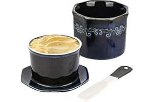 BSSMMAI BSSMAI Francuska ceramiczna miska na masło 250 g z nożem do smarowania, masło chłodzone wodą, masło porcelanowe, prezent świąteczny do kuchni