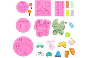Rolin Roly 6pcs Moules à Gâteau Fondant en Silicone Moule en Silicone de Voiture Moule à Fondant Bouteille Vêtements Moule de Cuisson DIY Savon Gelée Gâteau Glacé Chocolat Moules
