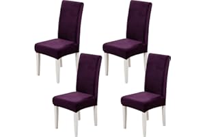 Xundefeng Soft Velvet Dining Chair Covers for Dining Room Set of 4 Pack Slipcovers Chairs Cover Stretch Slipcover, Purple