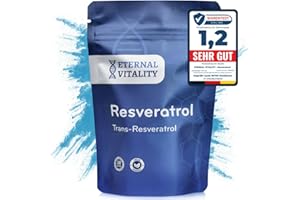 ‎ETERNAL VITALITY Eternal Vitality Premium Trans-Resveratrol Pulver 100g (2x 50g) | 98,7% zertifizierte Reinheit | Pro Beutel 100 Portionen a 500mg - Dosierlöffel enthalten | Kosteneffizient | Kraft der Natur