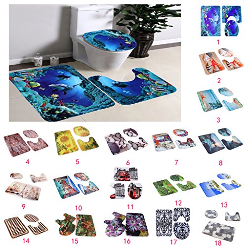 MagiDeal 3pcs Badematten Set Badezimmer Non-Slip Sockel Teppich + Deckel WC-Abdeckung + Badematte – Große Kieselsteine, One Size - 4