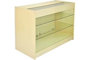 MONSTER SHOP MonsterShop - Vitrine Comptoir de Présentation Verrouillable Fini Erable à Etagères en Verre pour Boutiques et Magasins