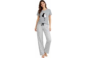 Fabienne Women's Sleepwear T-Shirt and Pants Turkish Cotton Pajama Set Homewear Sleepwear with Attractive Fruit Prints