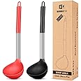 Pack of 2 Ladle Spoon,Silicone Large Spoons for Soup,Non Stick Kitchen Utensils with High Heat Resistant,BPA Free Perfect Kitchen Tools for Cooking, Stirring,Serving Soups (Black-RED)
