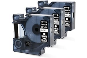 Oozmas 45021 Ruban pour Étiqueteuse Compatible avec Dymo D1 Blanc sur Noir 12mm x 7m, Cartouche Compatible avec DYMO LabelManager LM160 LM210D LM260P LM280 LM360D LM420P, Pack de 3