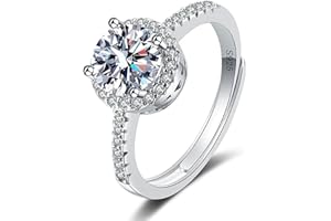 HEEYA 925 Sterling Silver Rings for Women Girl, Moissanite/Cubic Zirconia Adjustable Engagement Wedding Eternity Promise Rings, Bridal Ring Round/Heart/Square, Anniversary Jewellery Gifts with Box