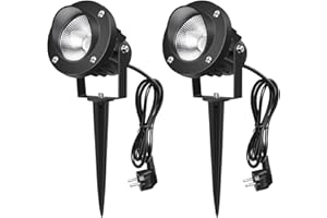 LEDMO 2 Piezas Foco Proyector Exterior 9W LED Lámpara de Césped con Espica Impermeable IP65 Focos de Jardín con Pincho 800lm Blanco Cálido Foco COB LED de Jardín Suelo Caminos Paisajes Decoración