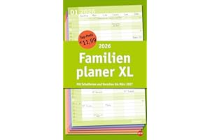 Basic Familienplaner XL 2026: Familienkalender mit 6 Spalten. Praktischer Familien-Wandkalender mit Schulferien. Extra breiter Terminkalender. 27 x 45 cm. (Familienplaner Heye)
