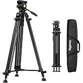 SMALLRIG Video Tripod Aluminium 186 cm, Load 8 kg, Fluid Head - 5440 | Travel Tripod: Weight 3.1 kg, Height when folded 88 cm