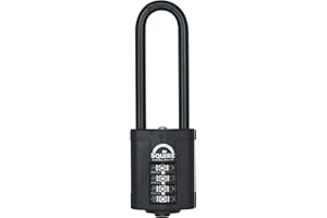 Squire Combination Padlock (CP40/2.5 Black) - Extra Long Steel Shackle - 4 Wheel Combination - Alloy Steel for Corrosion Resistance - Weatherproof Lock, Ideal for Gates & Garden Sheds