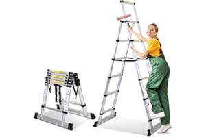 Cecaylie Scala telescopica pieghevole, scala in alluminio, 1,7 m + 2 m, 5 + 6 gradini, portata massima 150 kg