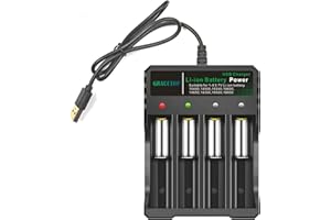 POWMOK 18650 Battery Charger 4 Bay, 18650 Charger 2A Quick Charger for 3.7V Rechargeable Batteries 18650 17670 16340 14500 10440 Battery (Not Included Batteries)