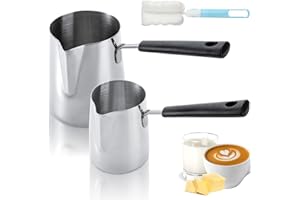 Dicunoy Set of 2 Milk Butter Warmer Pot, 350ml/650ml Turkish Coffee Pot with Cleaning Brush, Stovetop Chocolate Melting Pan, Cezve Ibrik Briki Greek Arabic Coffee Heater for Maple Syrup, Sauce Heating