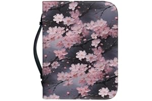 Kuiaobaty Pink Flower Blossom Women's Bible Cover Faux Leather Paint Cherry Flower Book Carry Case Gift for Women Father Kids 4 Size