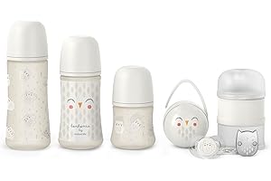 Suavinex, Cadeau Naissance Welcome Baby, pour Nouveau-né. Biberon 150 ml + Biberon 270 ml + Biberon 360 ml + Sucette Symétrique SX Pro 0-6 Mois + Doseur + Boîte à Sucettes + Attache Sucette. Gris