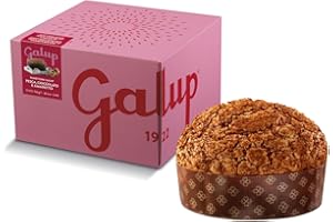 Galup Panettone artisanal aux pêches confites et gouttes de chocolat noir, Gâteau de Noël levé naturellement, panettone garni de glaçage aux noisettes, amandes et sucre cristallisé - 750 g